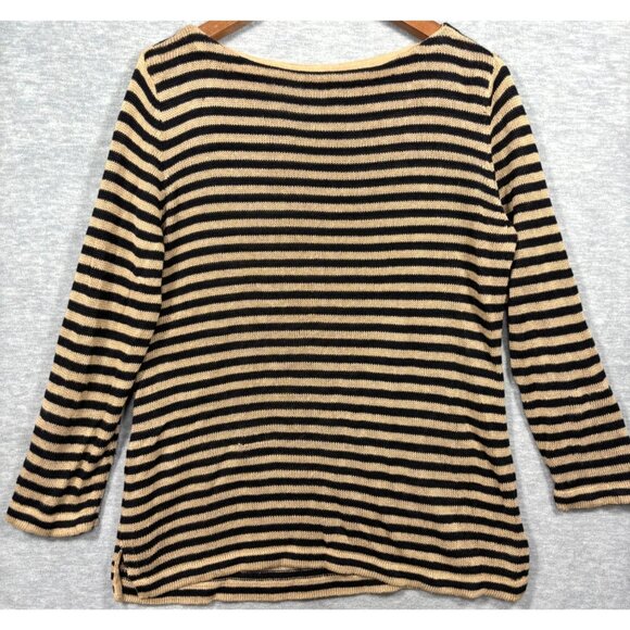 Lauren Ralph Lauren Sweater L Striped 100% Linen Boat Neck - Picture 1 of 5